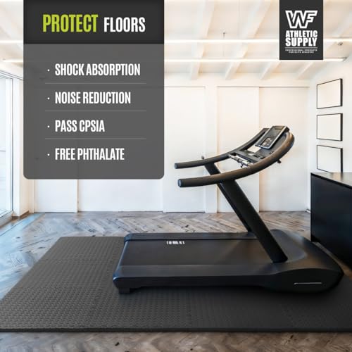 WF Athletic Supply 96 SQ.FT T-Pattern 1-Inch Thickness Interlocking Exercise Foam Mats, Extra Thick Eva Foam Flooring Tiles, Gym Fitness Equipment Mat, Home Protective Flooring Cushion, Black