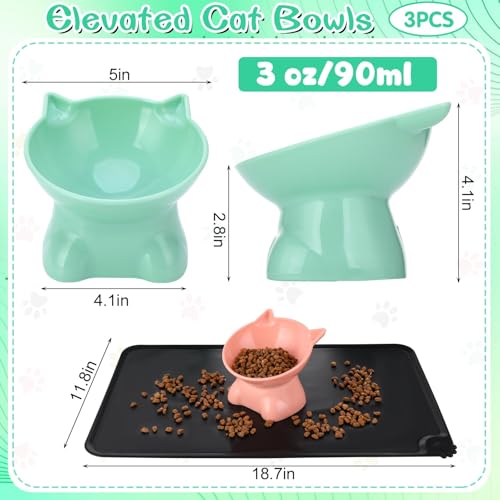 3 Pcs Elevated Cat Bowls 15° Raised Cat Food Bowl with Silicone Pet Food Mat Anti Vomiting Cats Dishes Pet Food and Water Bowls for Indoor Cats and Small Dogs(3 Colors) by Hoemwarm - Used condition - Image 8
