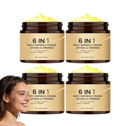 Crema antiarrugas 6 en 1 con retinol y colágeno, crema reafirmante antienvejecimiento contra líneas finas, crema facial hidratante y rellenadora con ácido hialurónico, textura de la piel crema (4