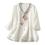 Capsule Wardrobe Sets Chinese Tops for Women Hanbok Qipao Cheongsam Top Blouses 3/4 Length Sleeve V Neck...