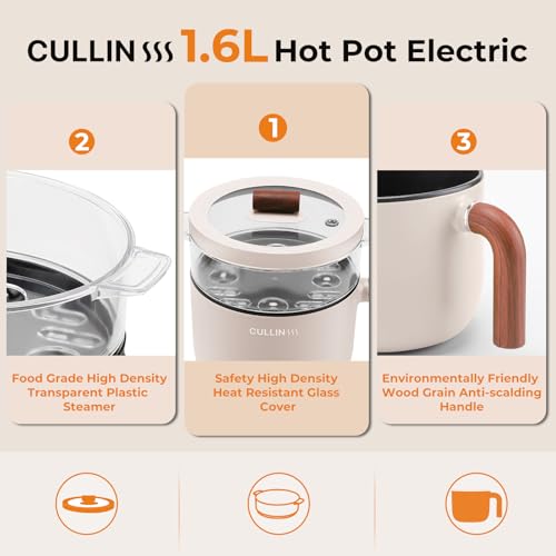 CULLINSSS Panela elétrica quente, frigideira antiaderente multifuncional, mini fogão de ramen portát