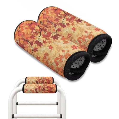 Luarisgur Walker Accessories Maple Leaves Walker Handle Cushions for Ladies Men Walker Grips 2 Pack Soft Padded Hand Covers for Folding Walker Handle Moisture Wicking Mobility Accessory