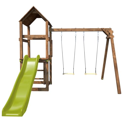 SOULET - Parque Infantil de Madera con Columpios y Tobogán Nouméa 273x313x235 cm - Estructura de Juego Exterior para Niños - Madera Tratada Resistente - Fácil Montaje