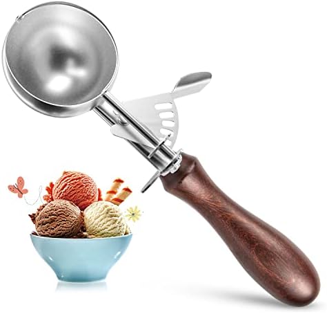 Ice Cream Scoop, Cookie Scoop,Hafan Food Grade 304 Stainless Steel Icecream Scoops with Trigger and Non-Slip Wood Handle, for Ice Cream, Mashed Potato Scooper, Fruits, Cookies,Baking