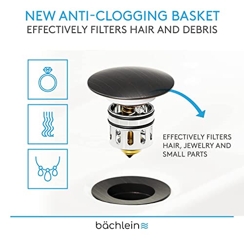 Bächlein Bathroom Sink Drain With Overflow - Oil Rubbed Bronze Pop Up Drain Incl. 3 Extra Seals - German Brand #TOP2