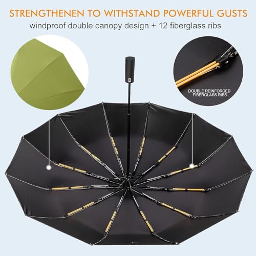 Image of Alexvyan 12 Ribs Car Large Travel Auto Open /Close Umbrella Windproof for Rain & Sun UV Protection, Strong Umbrella for Men & Women, Wind Resistant, Portable Folding Umbrellas for Backpack