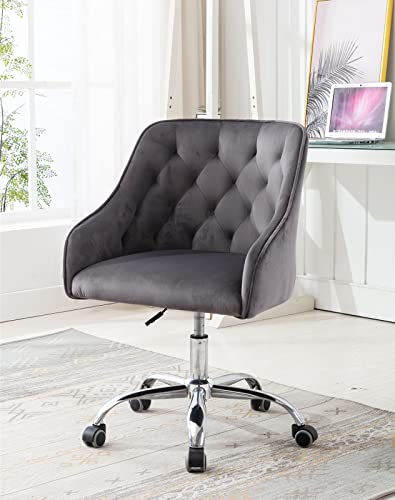 Baysitone Velvet Home Office Desk Chair, Modern Swivel Task Armchair With Adjustable Height, Upholstered Tufted Accent Computer Chair For Home And Office Working Or Studying, Dark Grey #TOP26