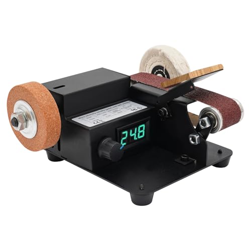 Smerigliatrice a nastro da tavolo, per metallo, legno, plastica, con motore da 350 W, 7 velocità, regolabile, include 10 nastri abrasivi