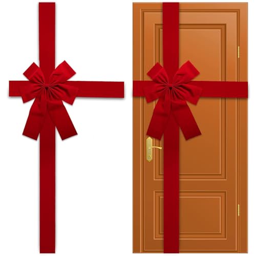 gisgfim Christmas Cabinet Door Ribbon Big Red Bow Large Door Lace Christmas Tree Bow Xmas Holiday Decorations Christmas Front Door Party Supplies