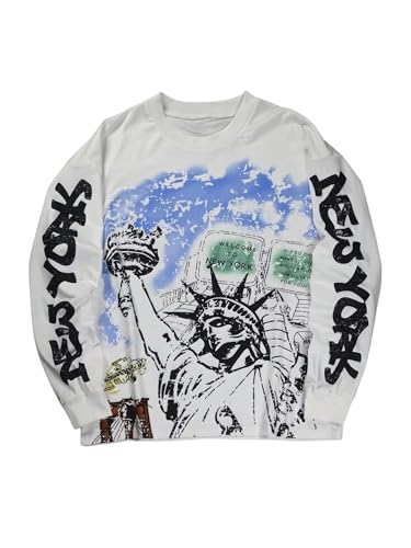 SHENHE Men's Y2K Graphic Long Sleeve Tees Crew Neck Hip Hop American Streetwear Baggy Sweat Tshirt Top