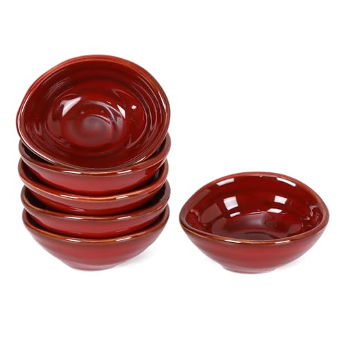 vicrays Ceramic Dipping Sauce Bowls – Small Charcuterie Dip Cups Cooking Prep Condiment Oil Dish Mini Tapas Plates for Soy Sushi Salsas Wasabi Appetizer Dessert - Set of 6 Cherry Red