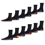 Mens Black Colour Heel and Toe Socks - 12 Pack - Comfortable, Everyday, Cotton Rich Breathable Socks - Mens UK Shoe Size 6-11 (Footbed Stripe)