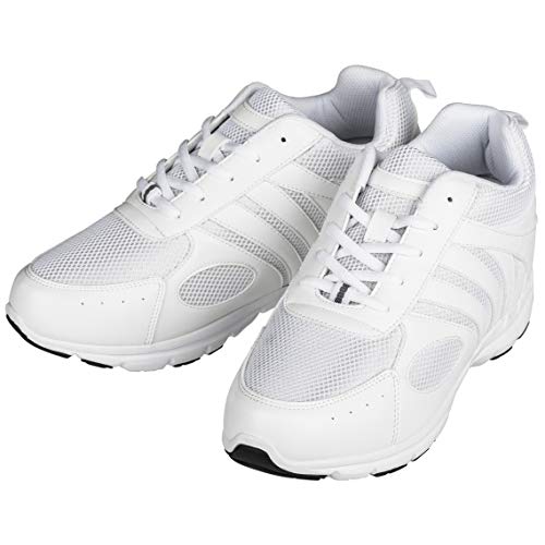CALTO Men's Invisible Height Increasing Elevator Shoes - White Leather/Mesh Lace-up Super Lightweight Trainer Sneakers - 3 Inches Taller - G3303 - Size 10 D(M) US4