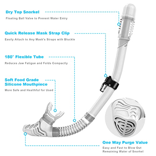 Snorkel Set, Zipoute Snorkel Dry Top Snorkeling Gear For Adults, Panoramic Anti-Leak And Anti-Fog Tempered Glass Lens, Adults Adjustable Snorkeling Set, Scuba Diving Swimming Training Snorkel Kit #TOP4