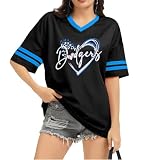 Oversized Baseball Shirts for Women Game Day Shirt Baseball Mom Mesh T-Shirt Jersey V Neck Short Sleeve Tops Black a