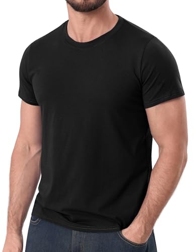 Image of iClosam Men's T-Shirts Cotton Plain Crew Neck Short Sleeve Tees Breathable Basic Tops Regular Fit for Summer Casual,Pure Black,S