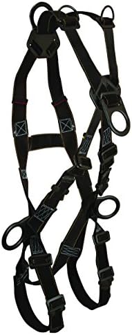 FallTech 8063B Arc Flash, Nylon Web Cross-over FBH—4 Coated D-rings, Back, Side and Front, Coated Mating Buckle Chest and Legs, UniFit