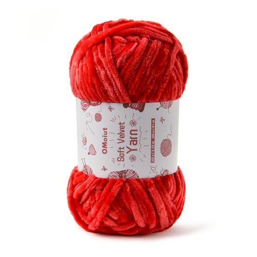 Image of 100g Fluffy Velvet Chenille for Crocheting & Knitting, Soft Baby Yarn - 80M (87.5YD) - Crochet Chunky Amigurumi Yarn (Red)