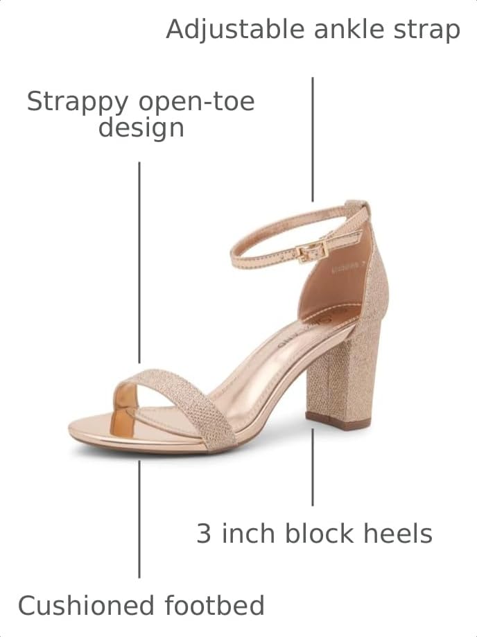 Image of Shoe Land Low Chunky Heels for Women Open Toe Ankle Strap Block Heel Sandals 3 Inch Dressy Heels for Wedding Party Date Night