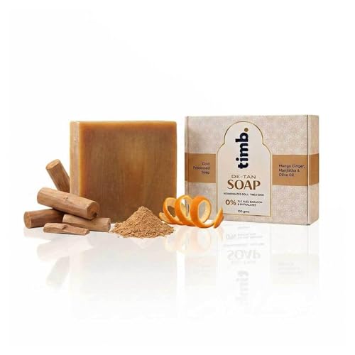 Image of Timb Tan Removal Bath Soap Bar | Handmade Cold Processed Skin Brightening Bathing Soap | With Mango Ginger, Manjistha & Olive Oil | 100% Chemical Free | For Men & Women - 100g (Pack of 1)