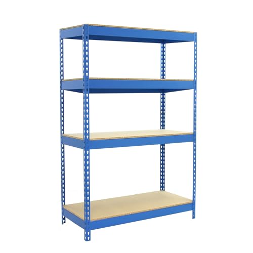 Simon Rack Estanteria Industrial, 2000x1200x450 Mm, 300 Kg De Punto Flexión, 4 Estantes Madera, Estanterias Almacenaje, Estanterias Metalicas, Azul Madera - Simontaller