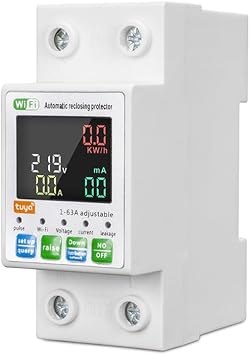 WiFi Intelligent Circuit Breaker Backlit Single-Phase Energy Meter Auto-Reclosing Protector with LCD Display Support APP Remote Control Over/Under Voltage Over-Current Leakage Protecting