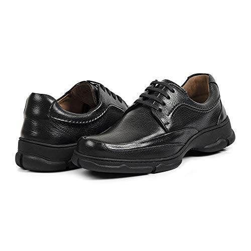 Sapato Linha Extremo Conforto Couro Floater Sem-stress Medical Line - 0121 - Preto Cor:Preto;Tamanho