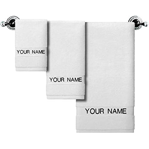 VEDULEKA Custom Embroidered Towel Set of 3, Monogrammed Washcloth & Hand Towel & Bath Towel, 100% Cotton Luxury Personalized Towel Sets for Personalized Gift Wedding Bathroom Spa (White - Set of 3) Cover