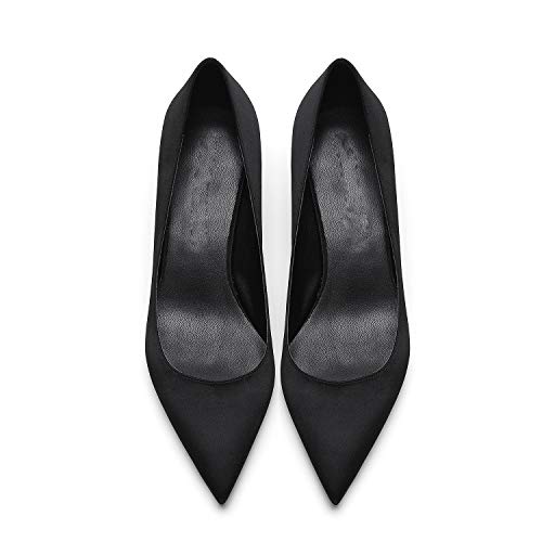 MOOMMO Kitten Heel Pumps Pointed Toe Satin Slip On 2 Inch Mid Heel Dress Shoes Classic Work Pumps for Office Ladies Wedding Bridal Party Satin Black 7 M US by MOOMMO - Used condition - Image 4