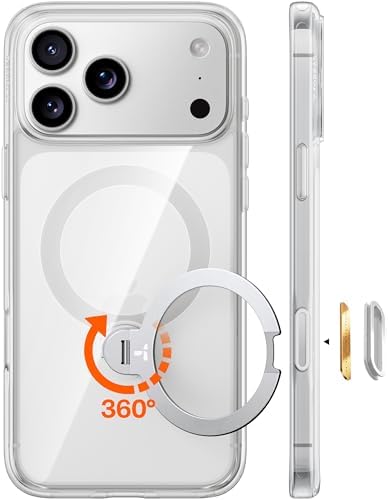 TORRAS Ostand Q3 Spin für iPhone 18 Pro Hülle 360° Ständer für MagSafe Klar | 360°Ring-Ständer,18N für MagSafe, 3,66 m Militär-Fallschutz, Durchsichtig & Transparent, Tastenschutz,