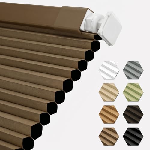 Shade&Beyond Custom Size No Drill Cordless Cellular Shades, Brown