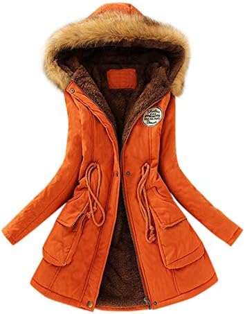 Winter Clothes For Women,2022 Fashion Warm Long Length Coats with Faux Fur Hood Dressy Casual Plus Size Thicken Military Parka Jacket Ladies Fleece Lined Puffer Overcoat Outerwear(E Orange,Medium)