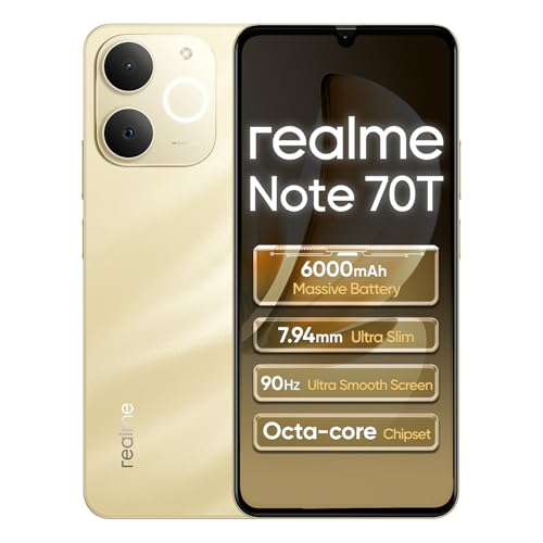 realme Note 70T 4G Smartphone 4+128GB, 6.75 pollici Schermo, Nero Oro Spiaggia, 90Hz Display,...