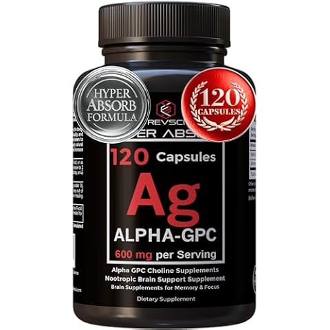 Alpha GPC Supplement & BioPerine for Hyper Absorption - 120 Count, 600mg Serving - Nootropics for Memory, Focus, Energy, Motivation - Choline Supplements to Boost Acetylcholine, USA Made by RevSci Cover