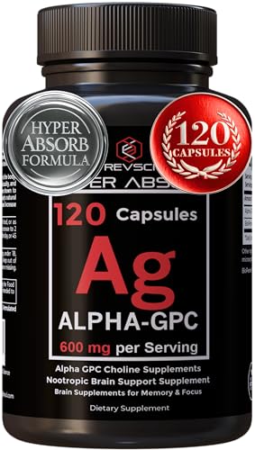 Alpha GPC Supplement & BioPerine for Hyper Absorption - 120 Count, Alpha-GPC 600mg per Serving - Nootropics for Memory, Focus, Energy, & Drive - Choline Supplements to Boost Acetylcholine, Made in USA