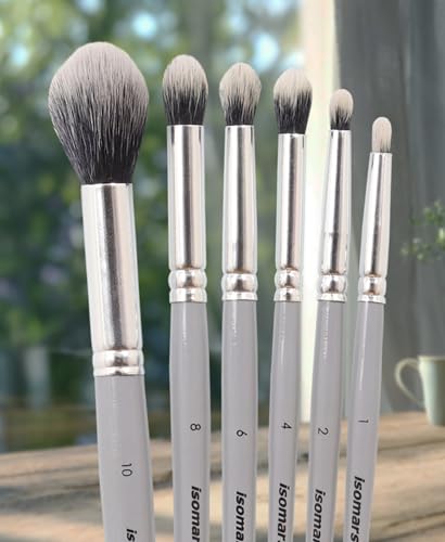 Image of Isomars Creative Blending Brush Set of 6 for Artists & Painters | Professional soft blending brushes for watercolor, acrylic, gouache, ink and oil painting with ergonomic grey handles