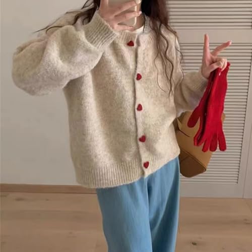 Monkay Knit Cardigan Sweaters for Women Crewneck Open Front Heart-Shaped Button Down Spring Outfits Long Sleeve Jacket3