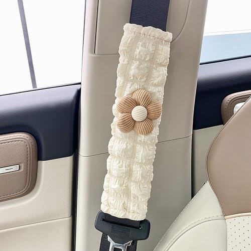 Image of Car Seat Belt Cover Pad, 2 Pack Flower Car Accessorie Seatbelt Covers Cushion Neck Shoulder Strap Protector Universal Seat Belt Cover for Adults and Kids (Texture Flower)