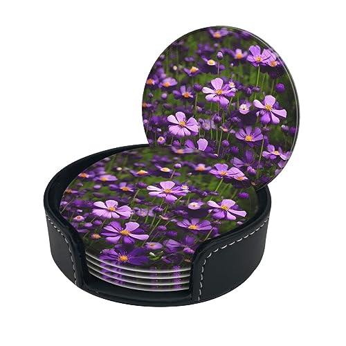 Dessous de verre en polyuréthane fleurs violettes protège table lot de 6 - 3