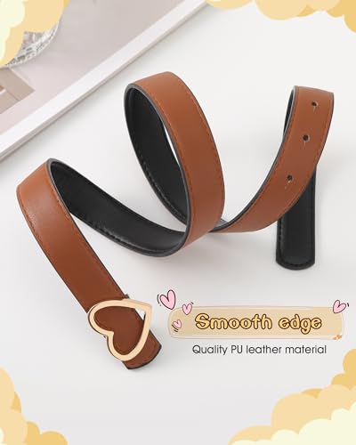 AWAYTR Girls Reversible Leather Belt - Cute Heart Buckle Toddler Belt for Kids Dress Pants3