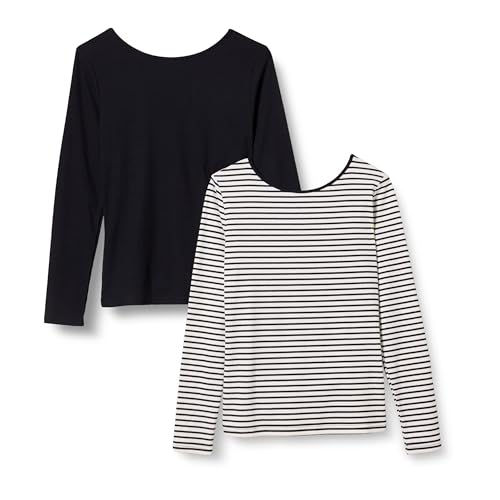 Amazon Essentials Women's Scoop Back Long Sleeve Slim-Fit Rib-Knit T-Shirt, Pack of 2