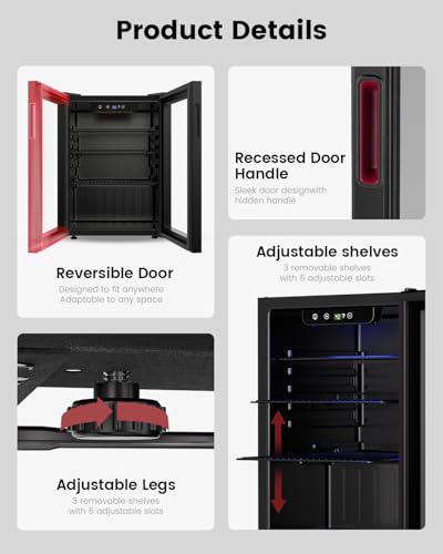 Wine Cooler Refrigerator - 24 Bottle 95 Can Mini Wine Fridge with Glass Door for Beer Soda Water Drink, Small Wine Cellar Beverage Refrigerator for Bedroom Office Home Bar Dorm, 2.6 Cu.Ft