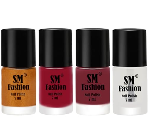 Image of Nail Polish Combo Set (Pack of 4) Quick Dry Gel Finish Nail Paint | Golden,Raspberry,Lip,Top Coat | 7 ml Each