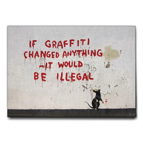 Impression sur toile Banksy Giallobus tableau d'art urbain châssis bois véritable 140x100cm