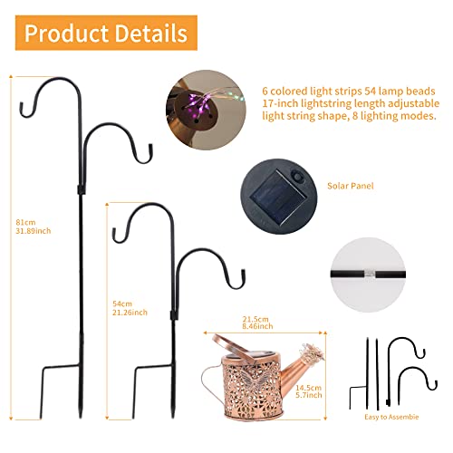 2 Pack Solar Watering Can With Cascading Lights, Metal Retro Waterproof Hanging Solar Lantern Watering Cans With Adjustable Shepherd Hook For Outdoor Garden Yard Decor, Unique Daisy Pattern Design #TOP3