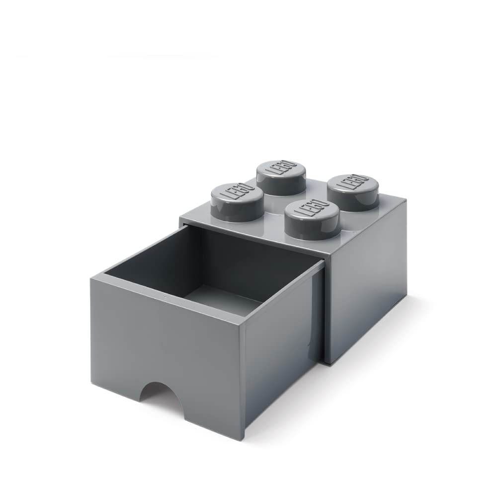Room Copenhagen LEGO Ladrillo 4 pomos, 1 cajón, caja de almacenaje apilable, 4,7 l, Gris Oscuro, One size