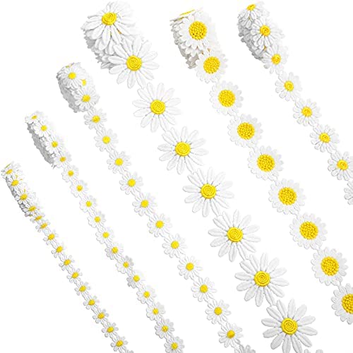 Total 12 Yards Daisy Ribbons Sunflower Decorating Lace 6 Sizes Flower Embroidered Trim Ribbons For Sewing Or Craft Decoration #TOP3