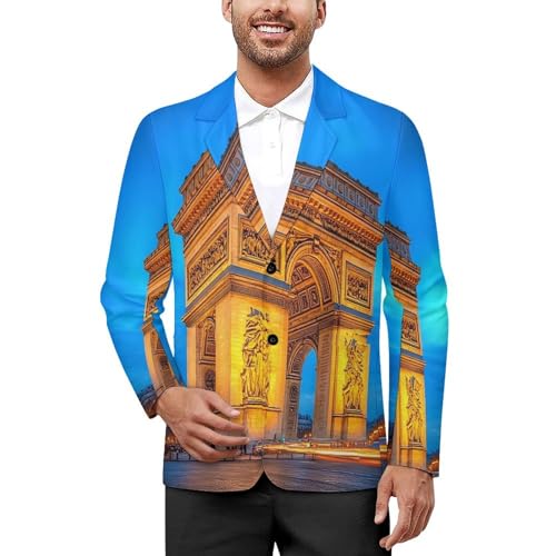 Arc De Triomphe Paris Night Men's Slim Suit Long-Sleeve Prom Tuxedo Classic Two Button Business Jacket
