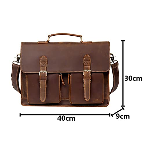 Genuine Leathe Vintage Man Handbag Briefcase Men Shoulder Bags Brown Business 15.6 Inch Laptop Bag2