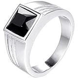 Stainless Steel Square Cut Blue Gemstone Ring (Black, 12)